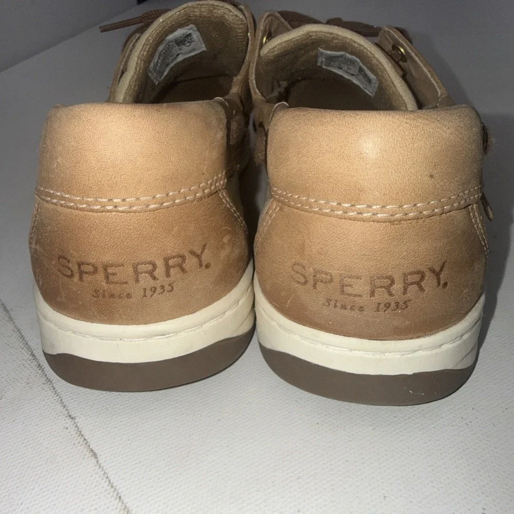 Sperry Bluefish Boat Shoes Linen Tan Old Money Classic Loafers Women's Size 10